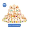 110pcs Wooden Building Block Stacking Alphabet Number Fruit Animals Assembling Puzzle Kids Children Educational Toys