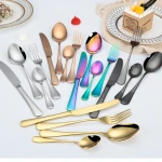 18/0 410 stainless steel cutlery 24 pieces of color tableware set gift box silverware set wooden case can be customized logo