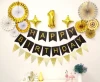 1st Birthday Boy Decorations Happy Birthday Banner, Birthday Glod Latex Foil Balloons for Party Supplies Decoration