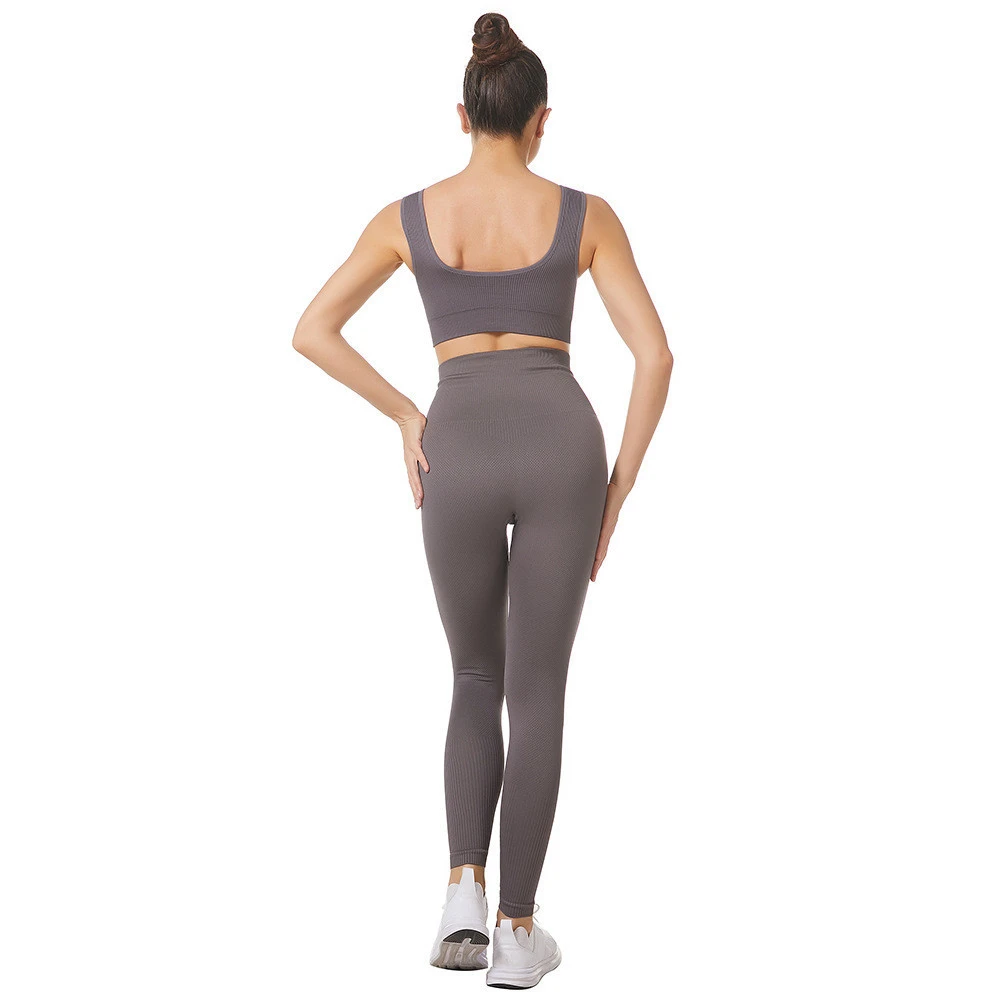 2 Piece Seamless Sport Suit Short Sleeve Fitness Crop Top High Waist Seamless Leggings Women Gym Workout Clothes Yoga Set