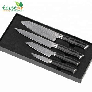 2017 High quality Manufacturers selling high-end four-piece kitchenware multi-function colour wood Damascus knife set
