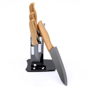 2017 New High Quality Bamboo Handle Ceramic Knife Blade Black Suit Exquisite Kitchen Knife With Holder