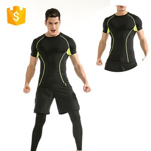 2017 sports t shirts custom slim fit black men gym running wear