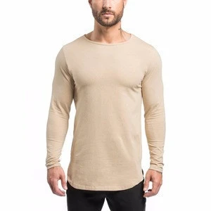 2017 wholesale new design long hem long sleeve fitted t-shirt fitness for men