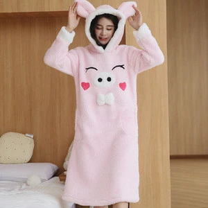 2019 Wholesale Soft Flannel Nightdress Customized Animal Woman Nightgown