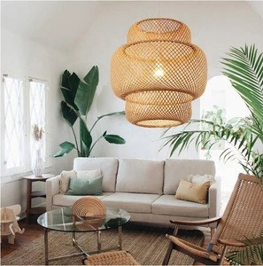 2020 new design american style country nordic bamboo woven cage shade 220v kitchen ceiling lamp chandelier pendant light