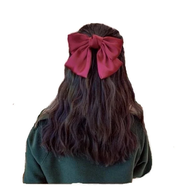 2020 New Design Korean hot sale big knot bows hair clip satin silk solid hair band for women