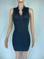 2021 wholesale womens dress casual  printed zipper tight-fitting solid color dress women club wear sport wear