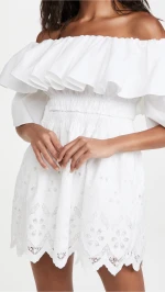 2022 Spring  fashion new white flounce round hole dress with waist and shoulder