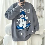 2024 Autumn/Winter New Christmas Round Neck Bottom Sweater Loose Size Embroidered Casual Knitwear for Men