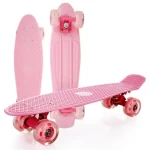 22 Inch Mini Plastic Cruiser Board, Plastic Skateboards for Beginners for Kids with PU Flashing Wheels, Skateboarding