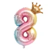 2PCS 32inch Rainbow Number Balloons with Gold Crown Party Foil Balloon Digit Birthday Party Decor Supplies Kids Globos