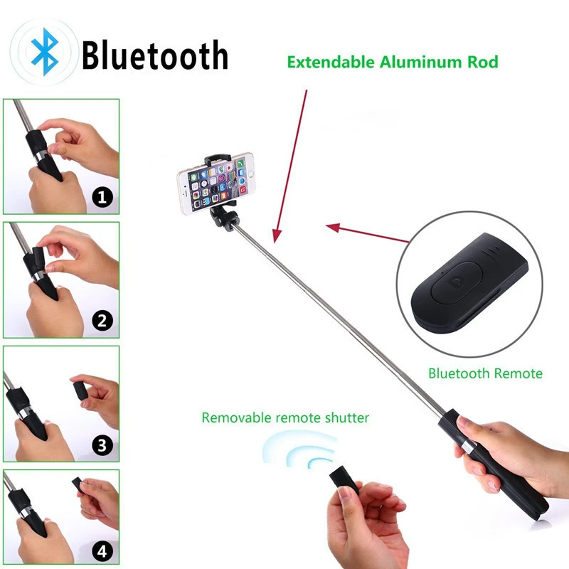 Extendable Selfie Stick Monopod Tripod for Cell Phone + Bluetooth Remote  Shutter