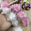 3D Pink Blue Chiffon Leaf Beading Flower Trim Lace For Bride Choker Garment Accessories