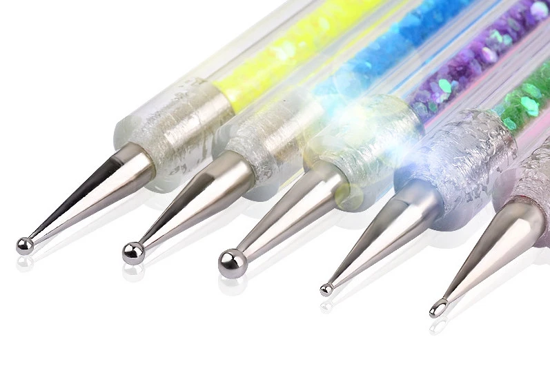 5pcs/set New Acrylic Diamond Crystal Handle Double Heads Nail Dotting Pen Nail Painting Brushes Kit