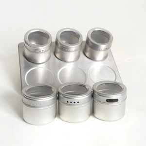 6pcs sliver magnetic tin spice jar box set with PVC window lid