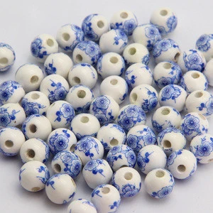 8/10/12/14mm Traditional Chinese Style Round Exquisite glaze Ceramic Porcelain Flower Decal Spacer Beads