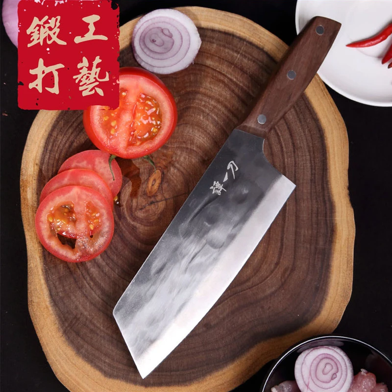 8in Chinese cleaver knife - high quality meat and vegetable kitchen knife - chinese carving knife with wooden handle and rivets