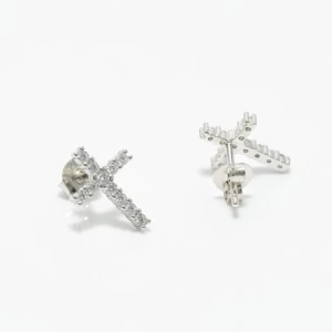 925 Sterling Silver With Cubic zirconia sparkling cross crucifix stud earring women earrings jewelry gift