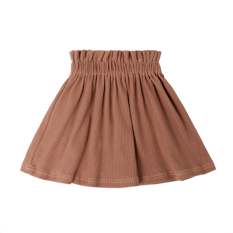 A-line hot sales girls dress skirt with buttons plain color muddy brown kids garment girls skirt