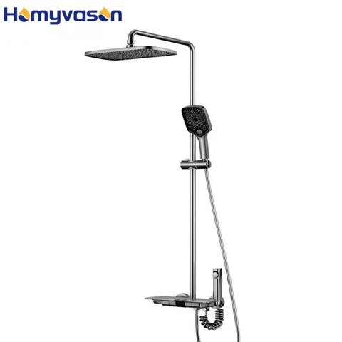 Aircraft Carrier Piano Keys Digital Display Luxury Square Shower Head Faucet Set Rain