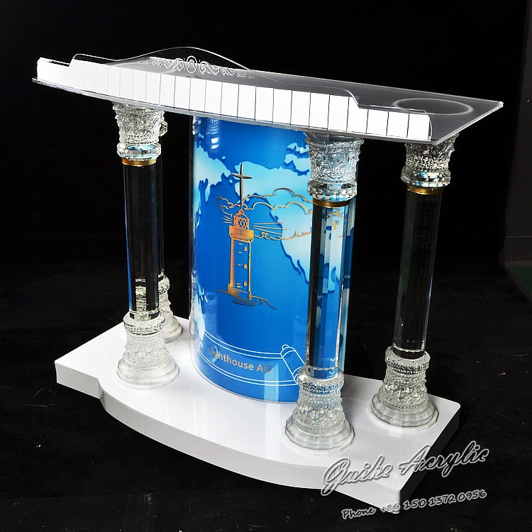 AKLIKE Crystal Column Church Furniture Glass Table Church Pulpit Designs Exquisite Modern Transparent Crystal Lectern