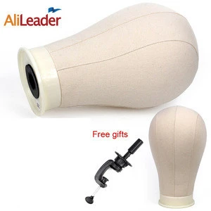 Alileader 21&quot;-25&quot; Canvas Mannequin Head  Beige Color Canvas Block Head Canvas Head Wig Stand Hair Extension Tools