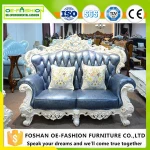 American classical furniture, solid wood engraving blue leather sofa