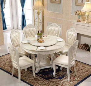 Antique Style Italian Dining Table, 100% Solid Wood Italy Style Luxury round Dining Table Set JXMY008