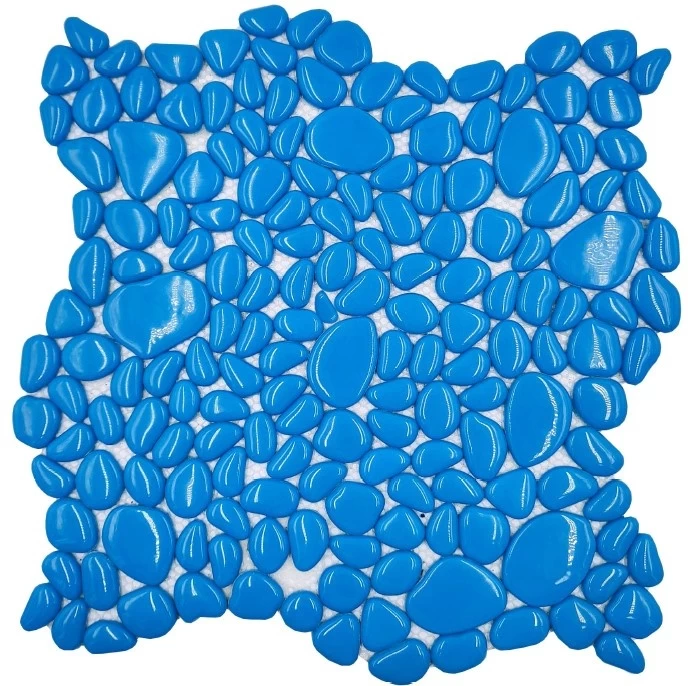 Aqua blue recycled solid pure color pebble mosaics tiles for wall