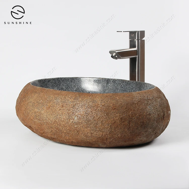 Archaizing Style Grey Granite Stone Oval Shape Table Top Wash Basin Lavabo