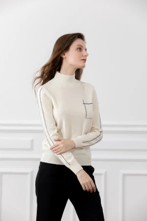 Autumn And Winter 100% Merino Wool Womens Fashion Pullover Casual Half High Neck Long Sleeve Sweater