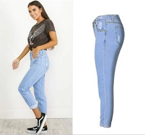 Autumn&amp;Spring Womens Mid-Waist Casual Denim Jeans Straight Wide Leg Boyfriend Jeans