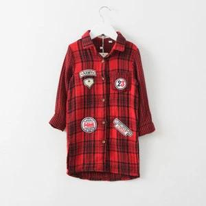 BA1014 2017 Latest stylish designs red Check Plaid Shirts for girls