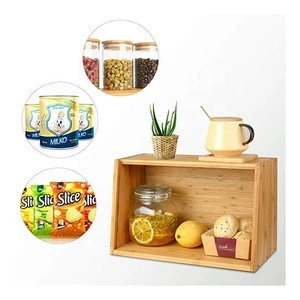 Bamboo countertop bread box kitchen food storage containers with cutting board lid
