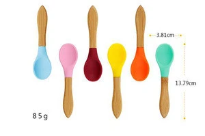 Bamboo Handle Baby Feeding Spoons-Soft Silicone Tip Utensils, Bpa Free Silicone Feeding Set and Makes Mealtime Fun