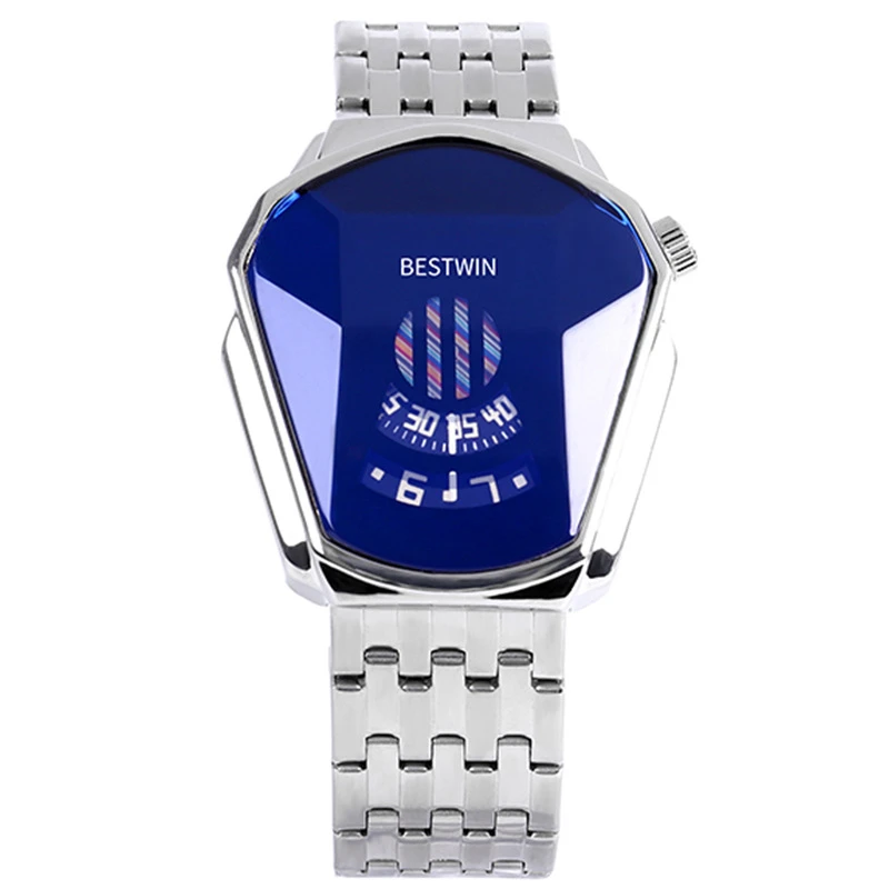 BESTWIN Brand Fashion Locomotive Geometric Rhombus Shape Military Men Quartz Wristwatch Waterproof Stainless Steel Luxury Watch