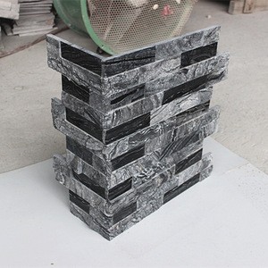 Black marble polished + natural surface culture stone panel corner stone