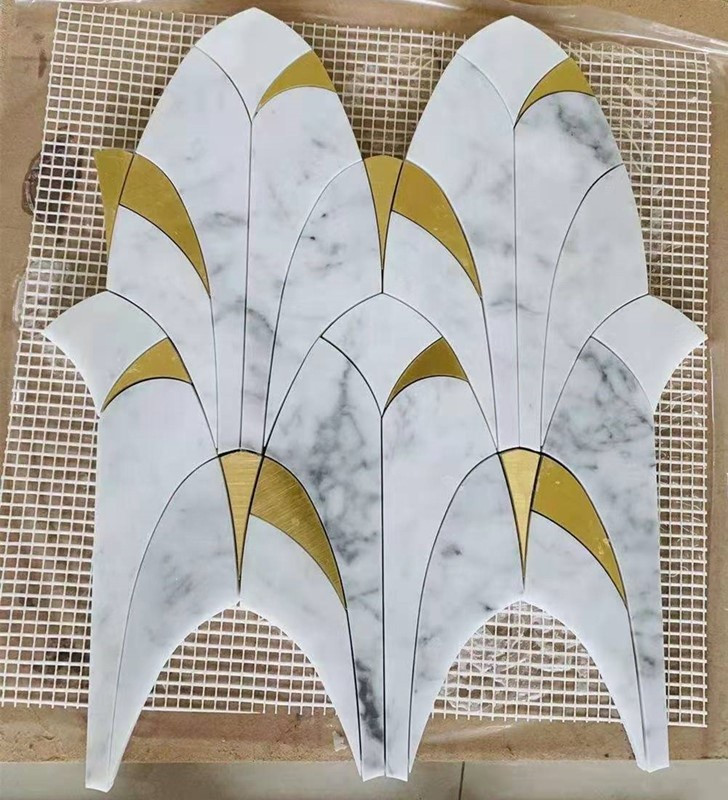 Buy Luxury Waterjet Black Marble And Brass Metal Mosaic Tiles from ...