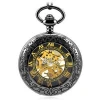 Black Steampunk Skeleton Mechanical Pocket Watch Men Antique Luxury Brand Necklace Pocket & Fob Watches Chain Male Clock