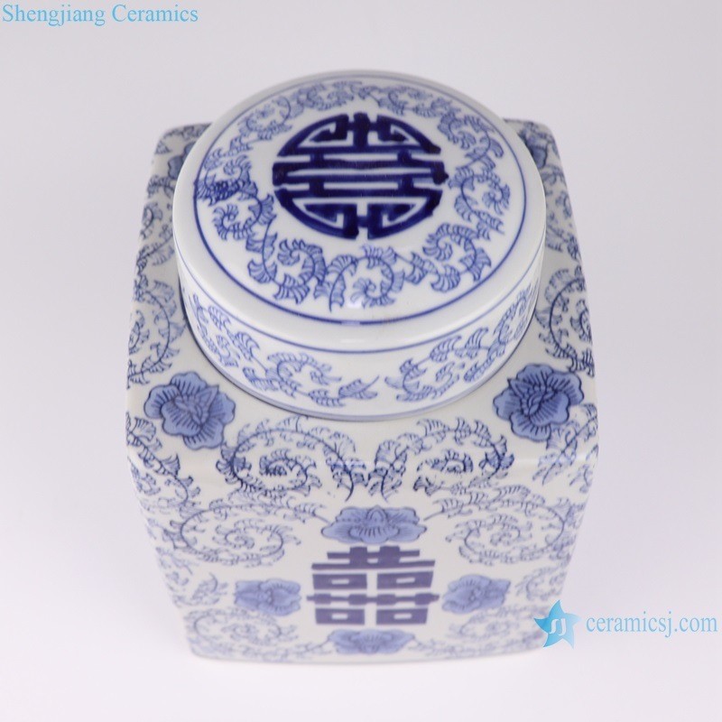 Blue and White Tea Canister with Four Square Characters