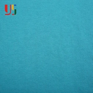 Blue organic spandex 2X2 knitted jacquard 100% cotton rib fabric for knitting shirt