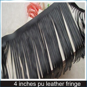 Brazil Faux Leather Fringe Trims 6&quot; Wide Black Color Row Fringe for Extender Garments Bags Sewing &amp; Craft Supply (1 Yard)