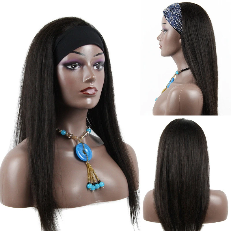 Brazilian Straight Human Hair Wigs Machine Made Head Band Wig Density150 Remy Hair For Women Black Natural Color Human Hair Wigs