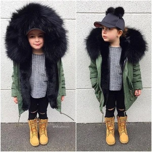 BUENOUS Children Faux Fur Parka Jacket Baby Kids Fur Coat Fur Coat Customized Design Velvet Coat