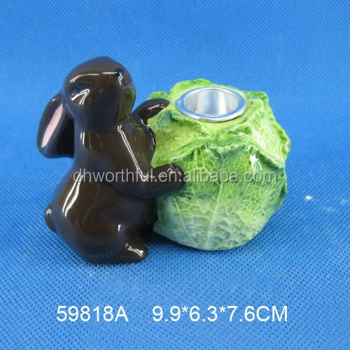 Candy Dishes High Quality Cabbage Shaped Ceramic Dishes &amp; Plates POTTERY Eco-friendly with Rabbit Statue CE / EU LFGB CIQ Fda