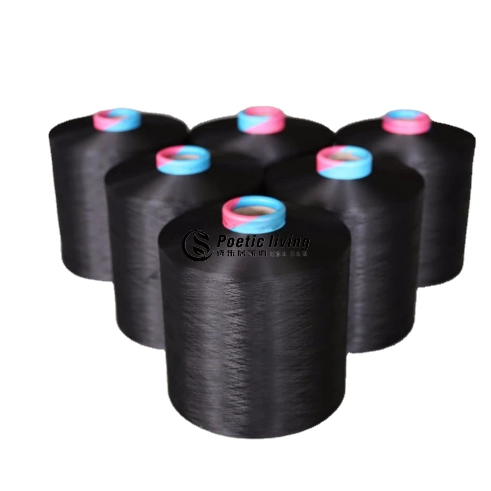 cheap price virgin dyed dark black DTY AA grade polyester filament yarn