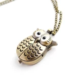 Child style Simple Round Antique Bronze Round Pocket Watch Necklace Pendant Owl Necklace Watch