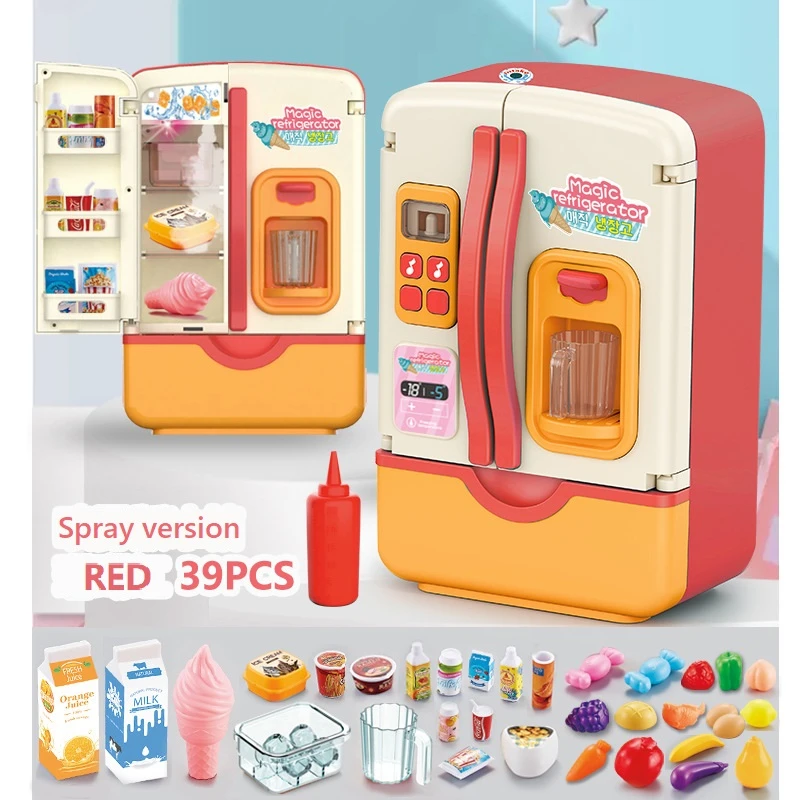 Children Pretend Play Toys Simulation Double Refrigerator Spray Refrigerator Educational Mini Kitchen sets Toys Role Playing Toy