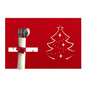 Christmas Felt Mat Set Coaster Cutlery Holder Non Woven Table Runner